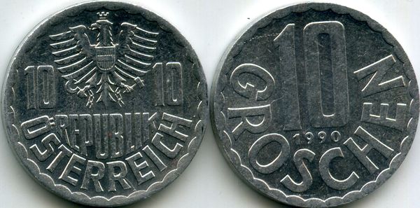 Монета 10 грош 1990г Австрия