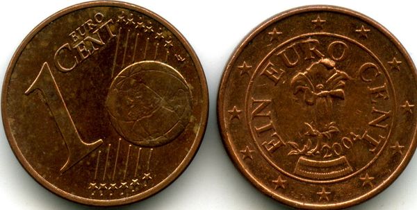 Монета 1 евроцент 2004г Австрия