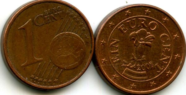 Монета 1 евроцент 2008г Австрия