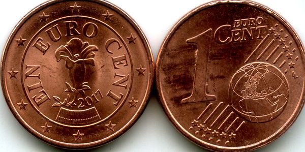 Монета 1 евроцент 2017г Австрия