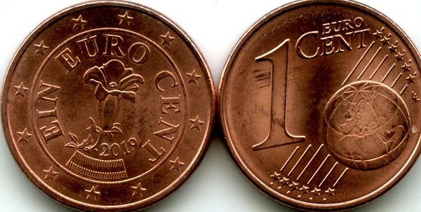 Монета 1 евроцент 2019г Австрия