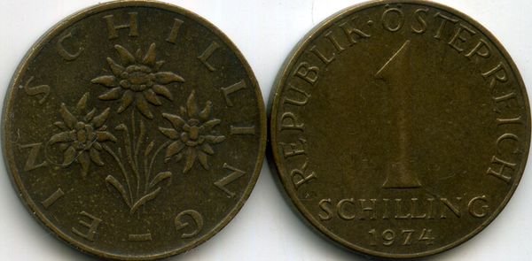 Монета 1 шиллинг 1974г Австрия