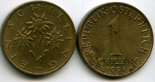 Монета 1 шиллинг 1994г Австрия