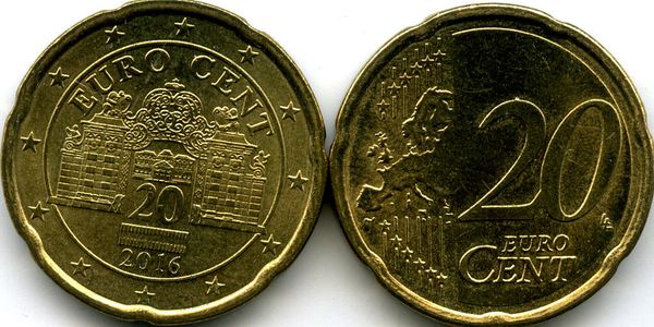 Монета 20 евроцентов 2016г Австрия