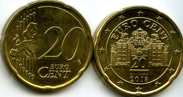 Монета 20 евроцентов 2018г Австрия