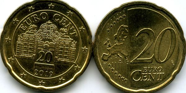 Монета 20 евроцентов 2019г Австрия