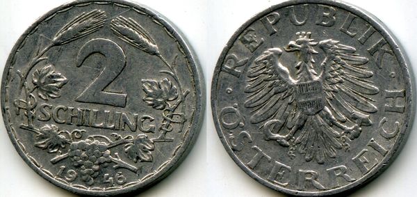 Монета 2 шиллинга 1946г Австрия