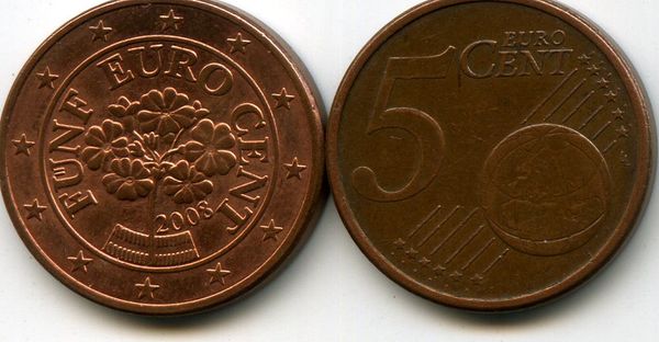 Монета 5 евроцент 2008г Австрия