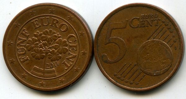 Монета 5 евроцент 2011г Австрия