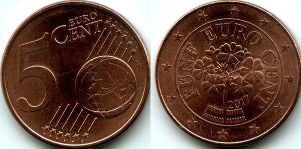 Монета 5 евроцент 2017г Австрия
