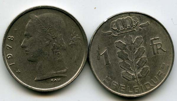 Монета 1 франк 1978г фр Бельгия