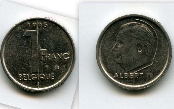 Монета 1 франк 1995г фр Бельгия