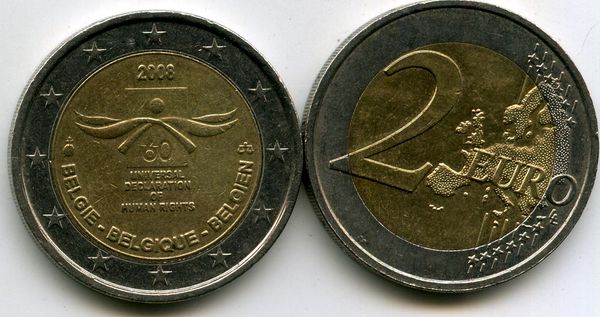 Монета 2 евро 2008г 60 лет Бельгия