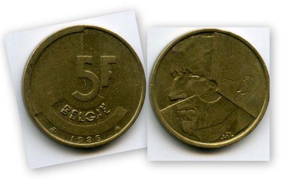 Монета 5 франк 1986г фл Бельгия