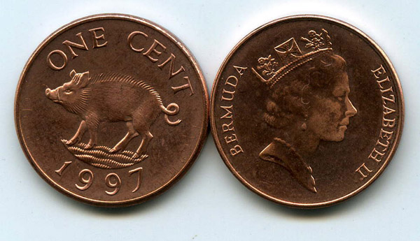 Монета 1 цент 1997г Бермуды