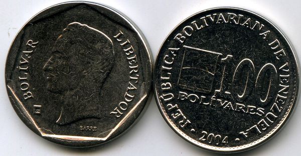 Монета 100 боливарес 2004г Венесуэла