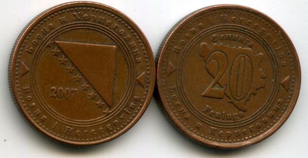 Монета 20 фенингов 2007г Босния и Герцеговина