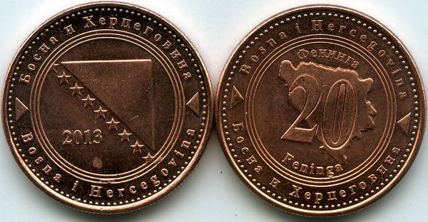 Монета 20 фенингов 2013г Босния и Герцеговина
