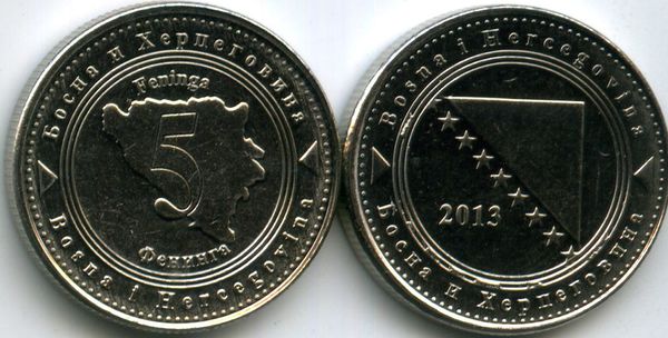 Монета 5 фенингов 2013г Босния и Герцеговина