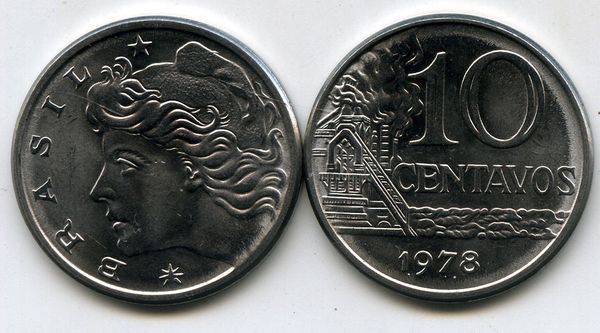 Монета 10 сентавос 1978г Бразилия