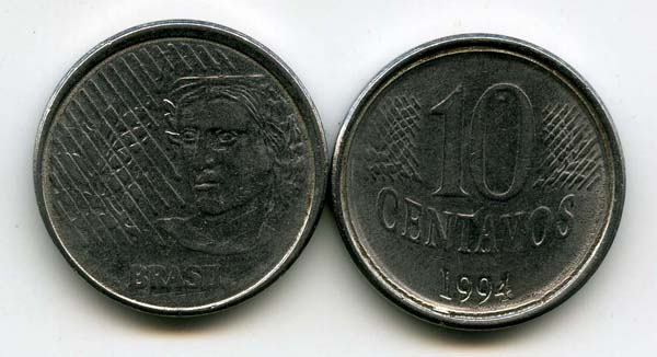 Монета 10 сентавос 1994г Бразилия