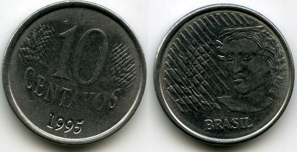 Монета 10 сентавос 1995г Бразилия