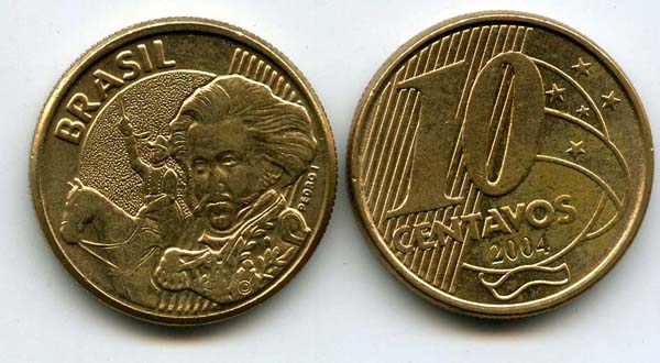 Монета 10 сентавос 2004г Бразилия
