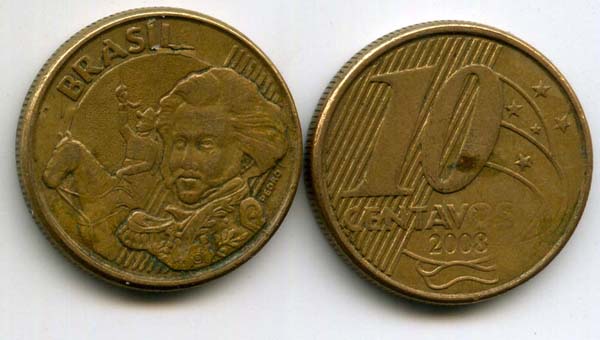 Монета 10 сентавос 2008г Бразилия