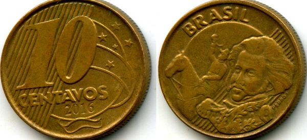 Монета 10 сентавос 2016г Бразилия