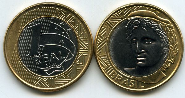 Монета 1 реал 2004г Бразилия