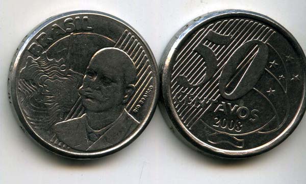 Монета 50 сентавос 2008г Бразилия