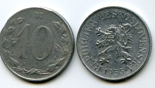 Монета 10 геллеров 1953г Чехия