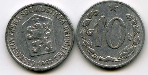 Монета 10 геллеров 1963г Чехия