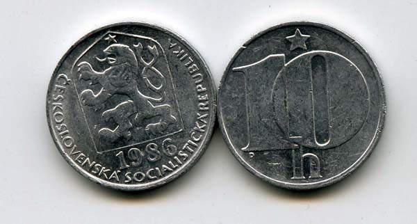 Монета 10 геллеров 1986г Чехия