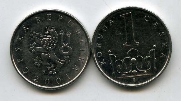 Монета 1 крона 2001г Чехия