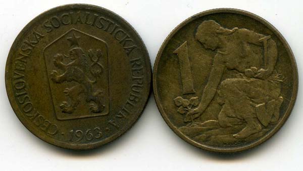Монета 1 крона 1963г Чехия