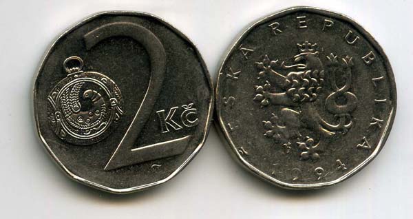 Монета 2 кроны 1994г Чехия