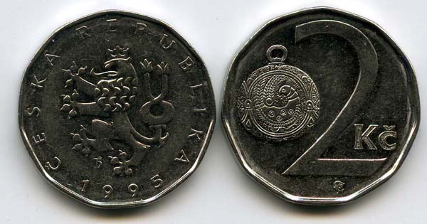 Монета 2 кроны 1995г Чехия