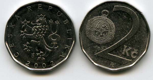 Монета 2 кроны 2002г Чехия