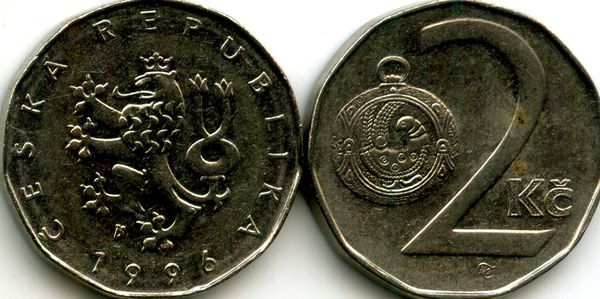 Монета 2 кроны 1996г Чехия
