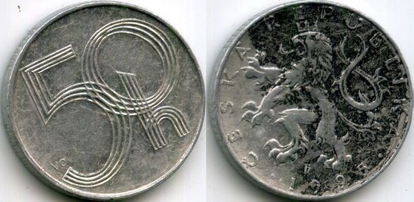 Монета 50 геллеров 1995г Чехия