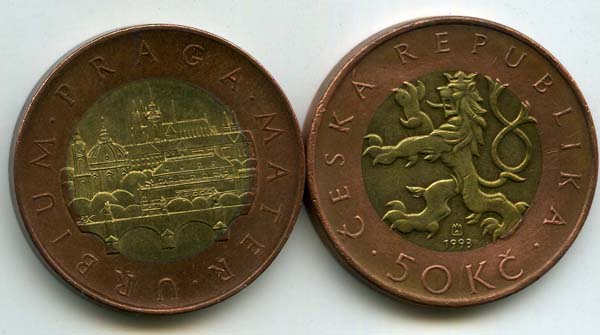 Монета 50 крон 1993г Чехия