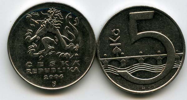 Монета 5 крон 2006г Чехия