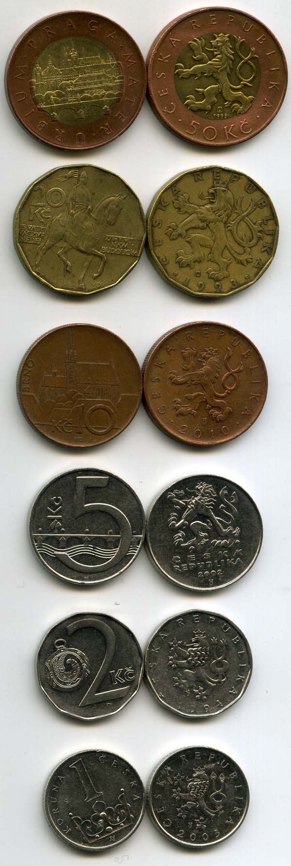 Набор монет 1,2,5,10,20,50 крон года разные Чехословакия