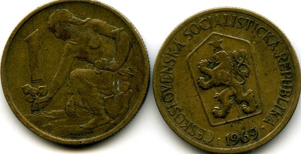 Монета 1 крона 1969г Чехия