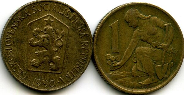 Монета 1 крона 1990г Чехия