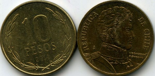 Монета 10 песо 2014г So Чили