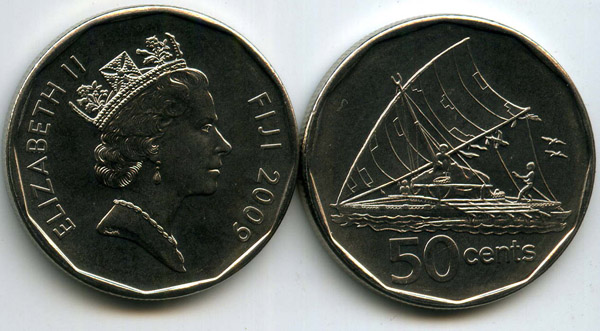 Монета 50 центов 2009г Фиджи
