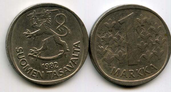 Монета 1 марка 1982г Финляндия