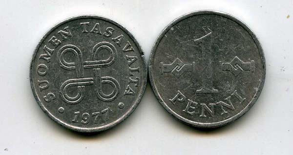 Монета 1 пенни 1977г Финляндия